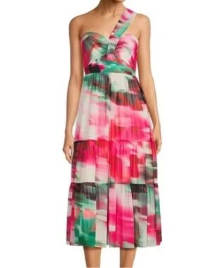 NWT Badgley Mischka remi georgette One-Shoulder Tiered Midi Dress size 2